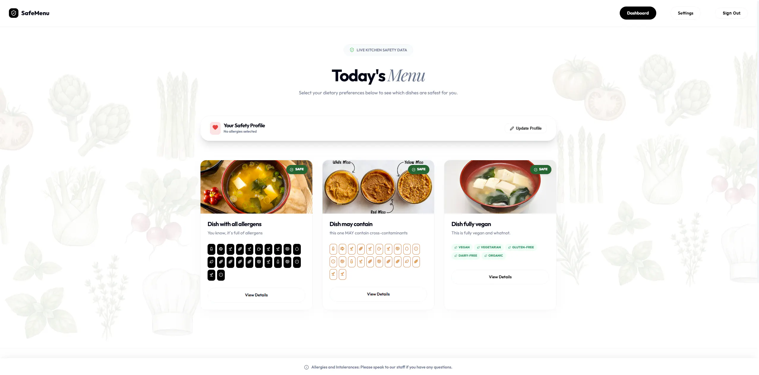 Safemenu - Digital Menu, Allergen Filter screenshot