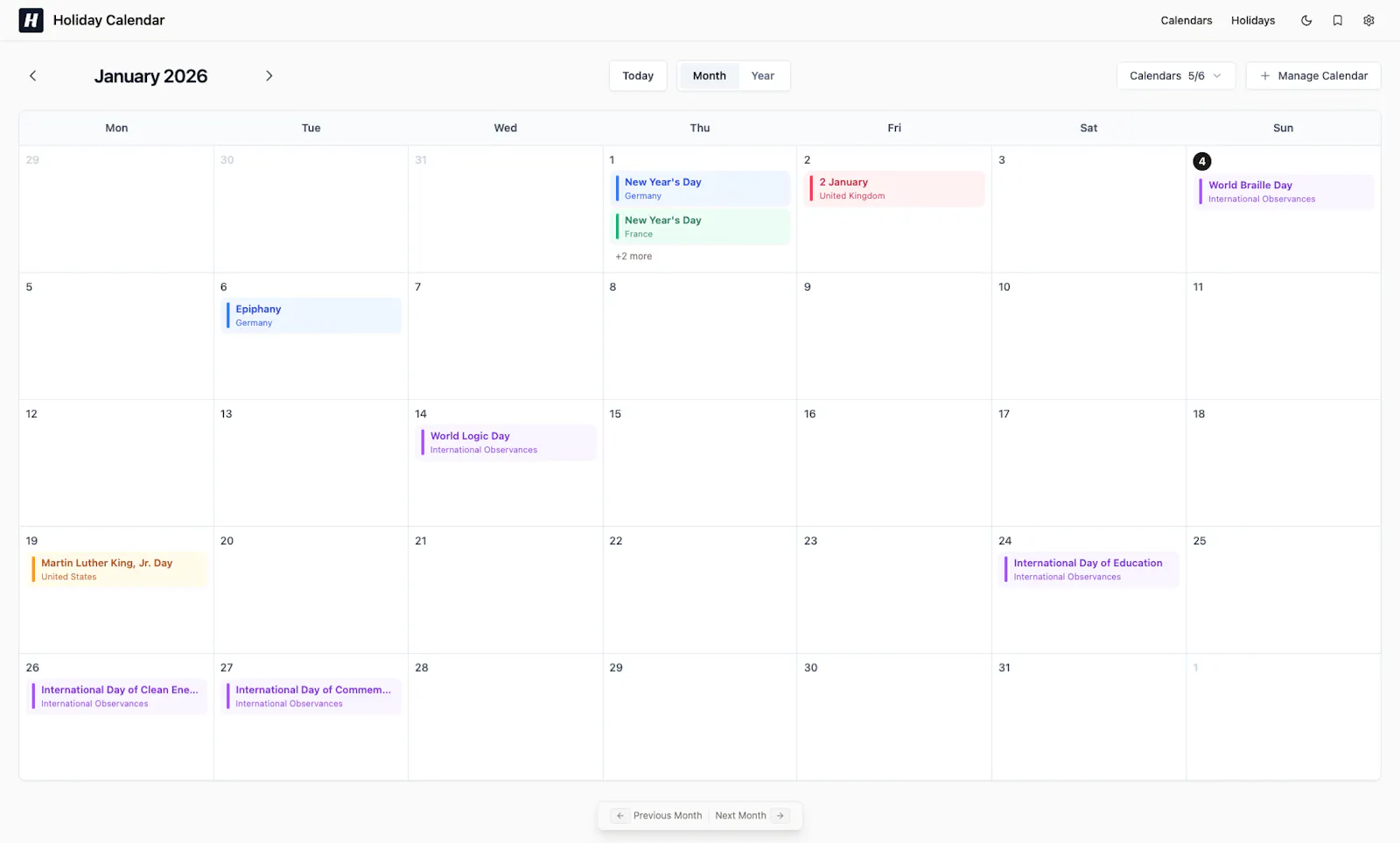 HolidayCalendar screenshot 2