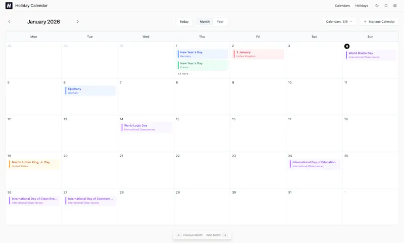 HolidayCalendar screenshot 2