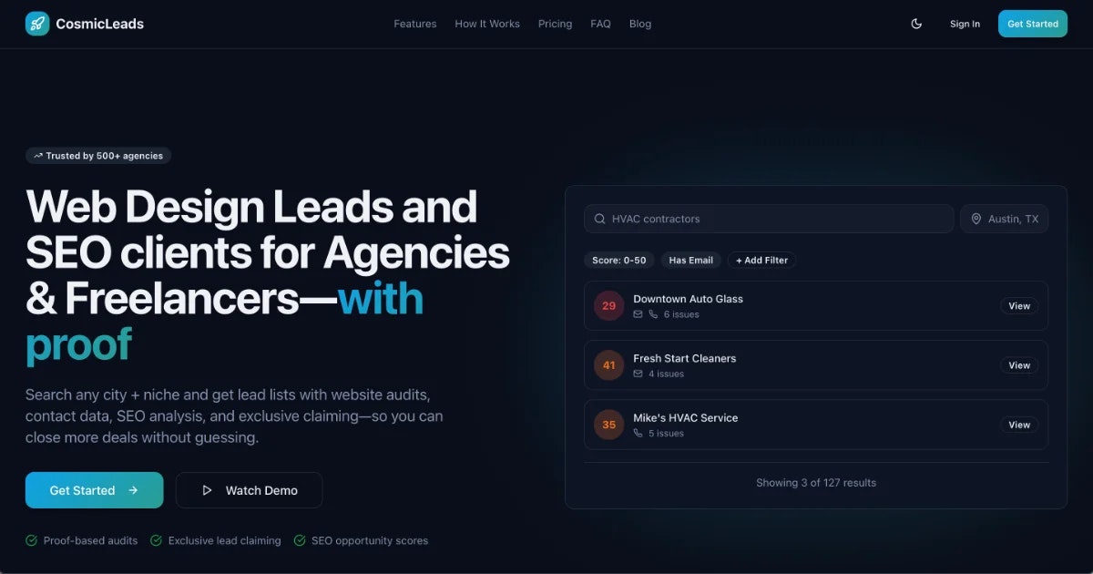 CosmicLeads.io - Main product screenshot demonstrating key features and user interface