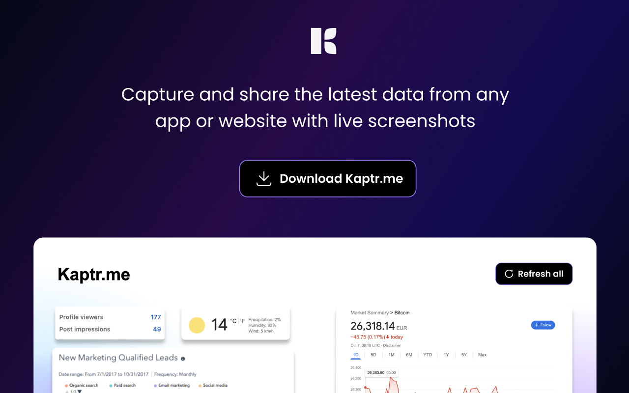 Kaptr.me - Main product screenshot demonstrating key features and user interface