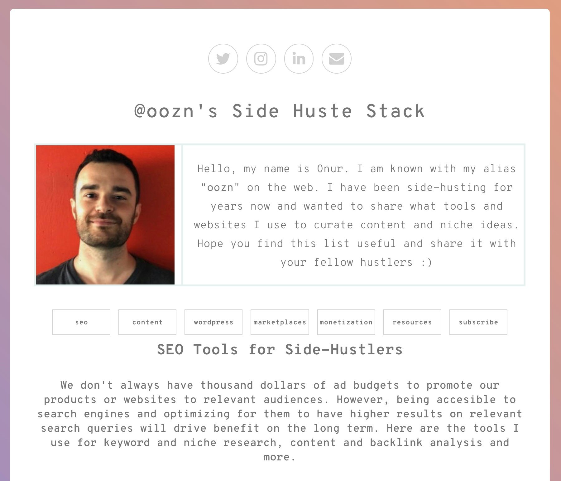 @oozn's side-hustle stack gallery image