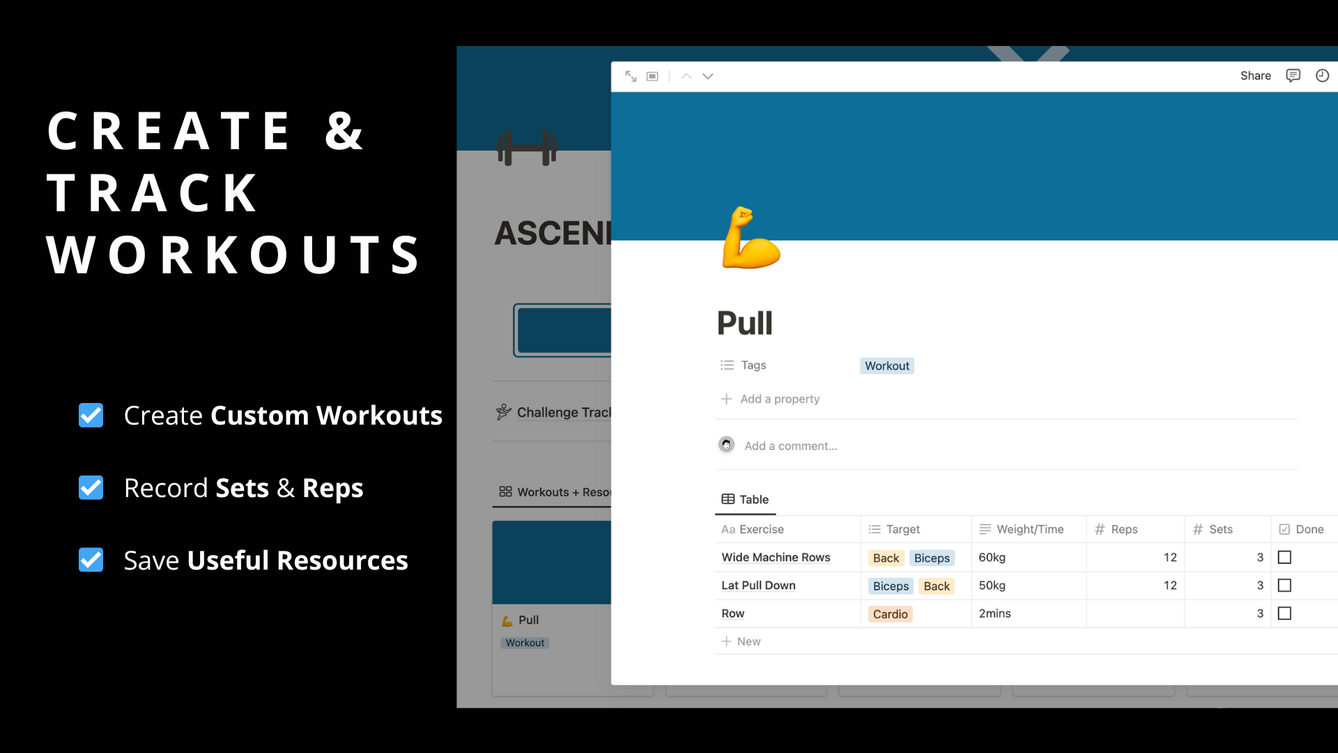Notion Fitness Tracker - Ascend Şablonu - Sağlık ve fitness hedeflerinize ulaşmak için hepsi bir arada araç medya 5