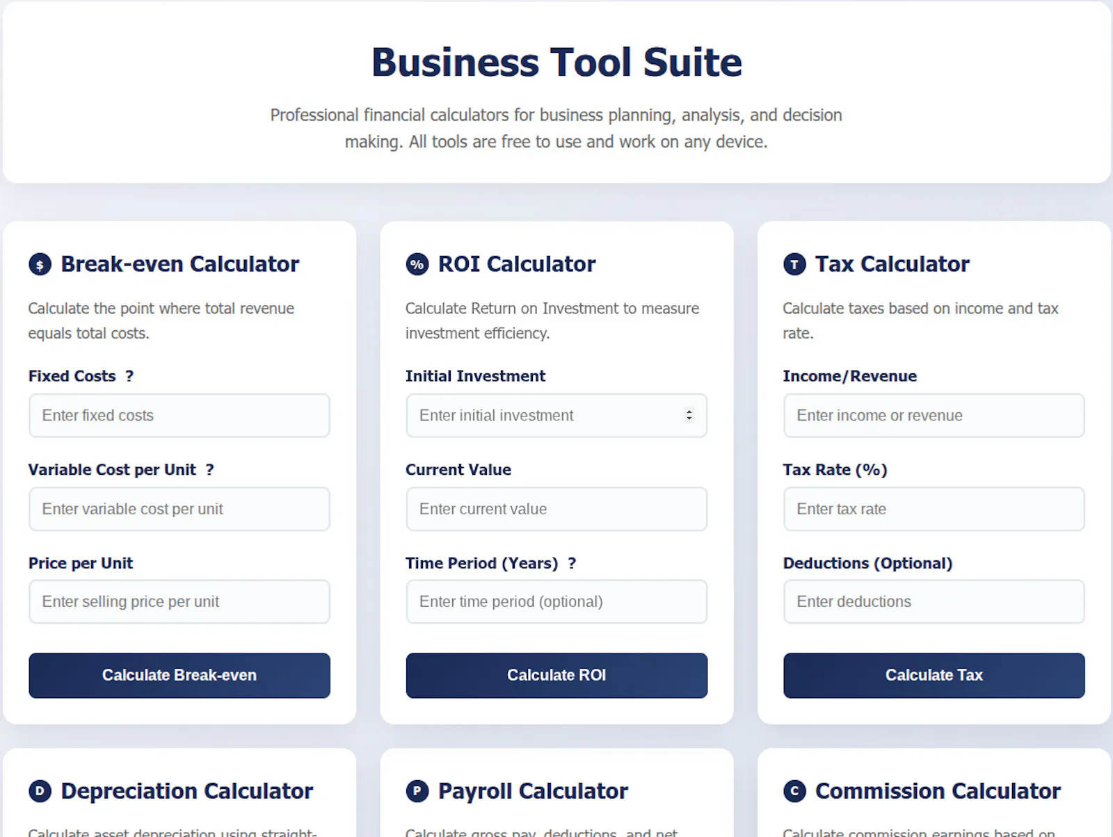 FreeWWW Business Calculator Suite screenshot 1