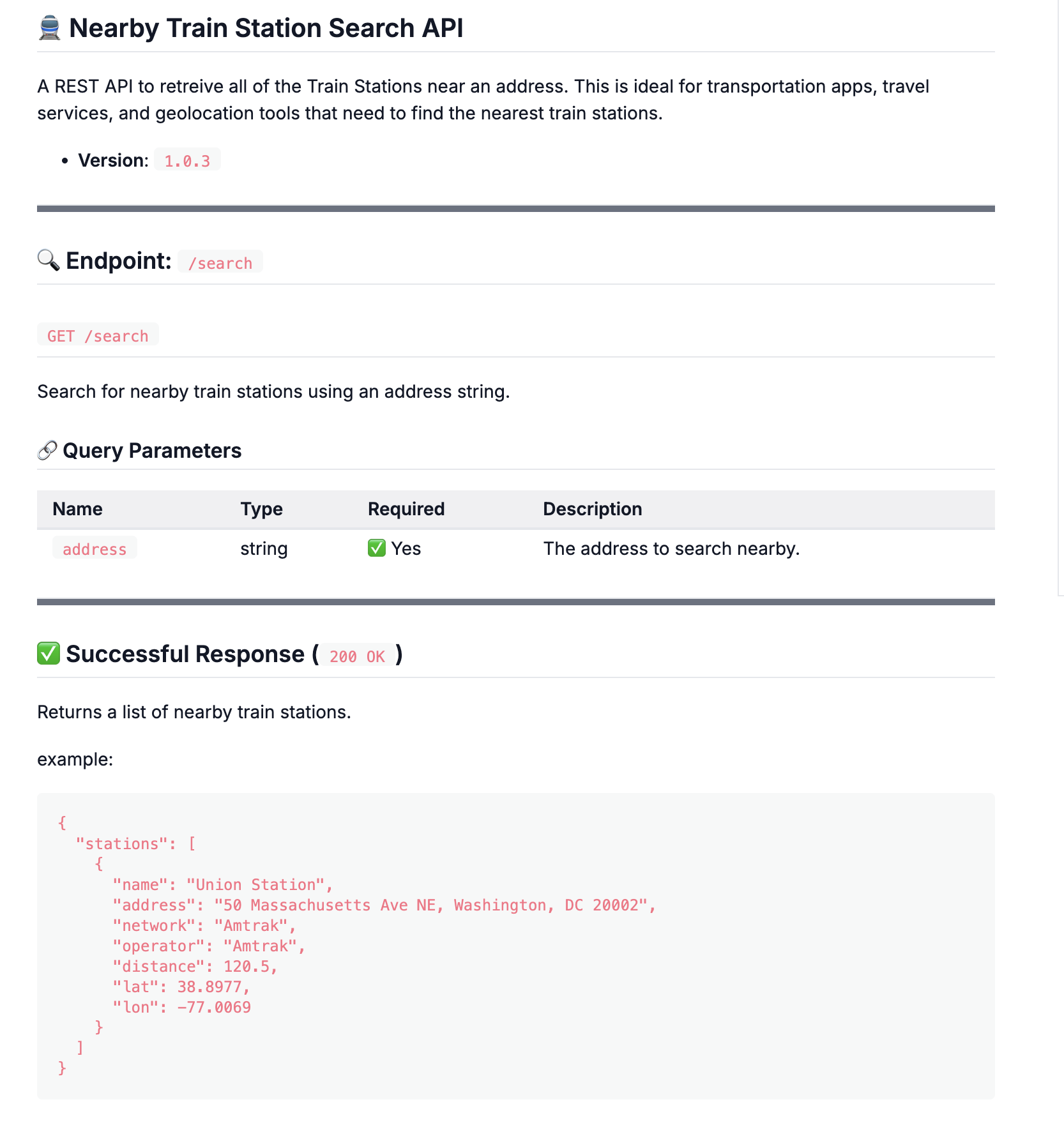 Nearby Train Station Search API - Search for Trains Stations near an Address media 1