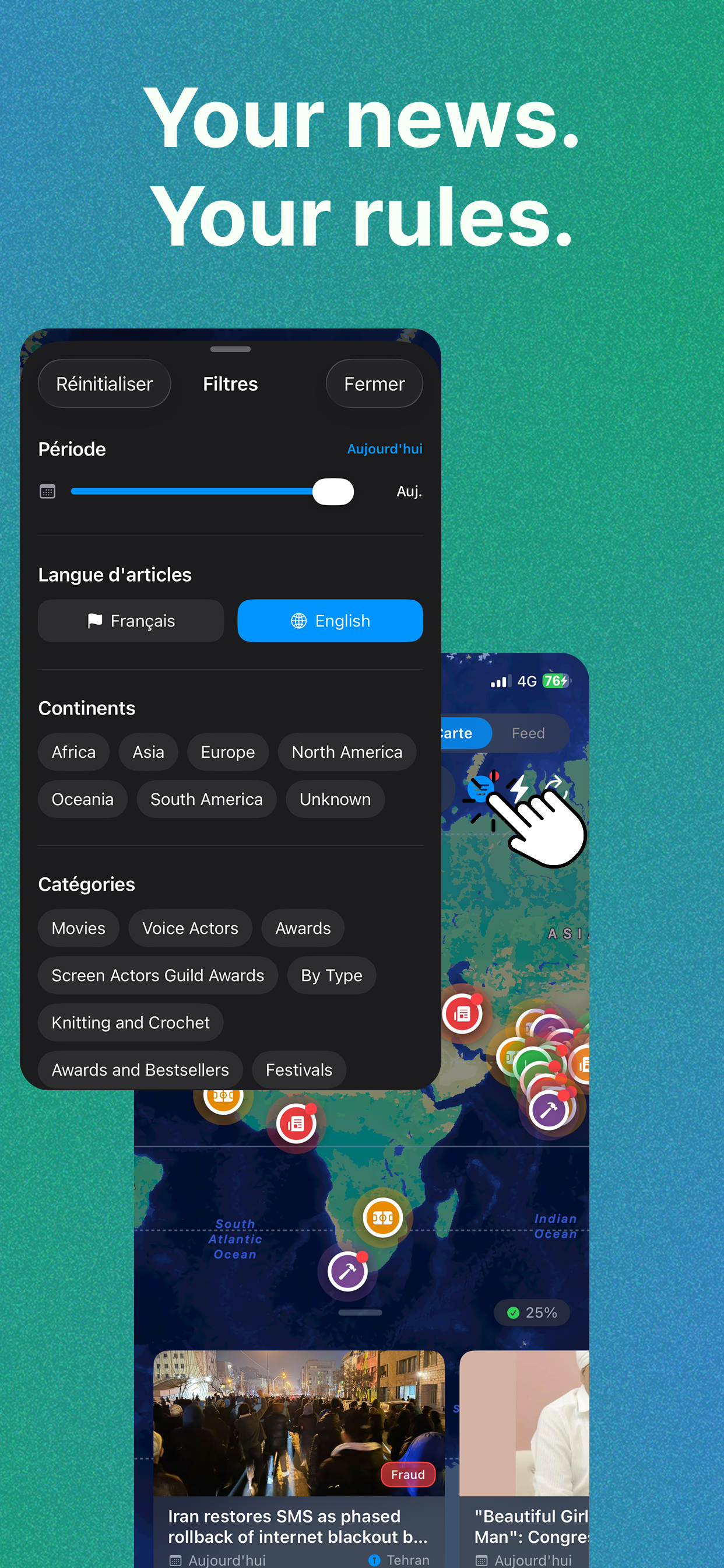 Unbiased world news on a map, just facts gallery image