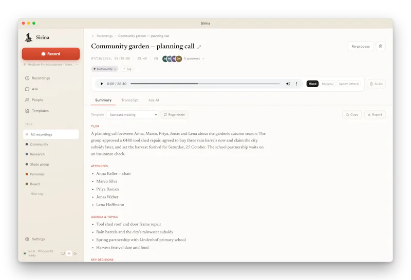 Sirina: private & local meeting recorder screenshot 6