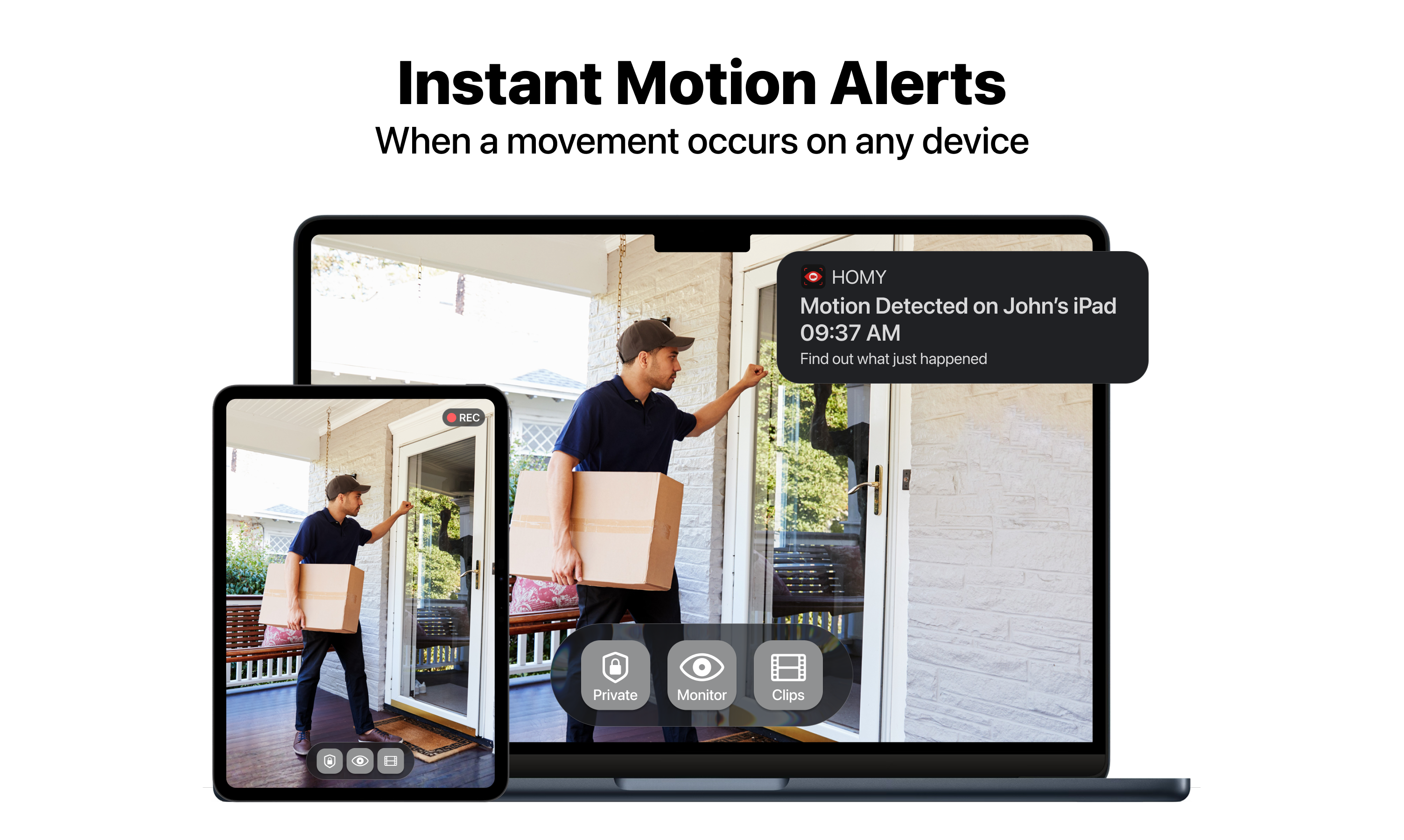 Homy: Security Camera for iPhone & Mac - Screenshot 3 showing product features and functionality