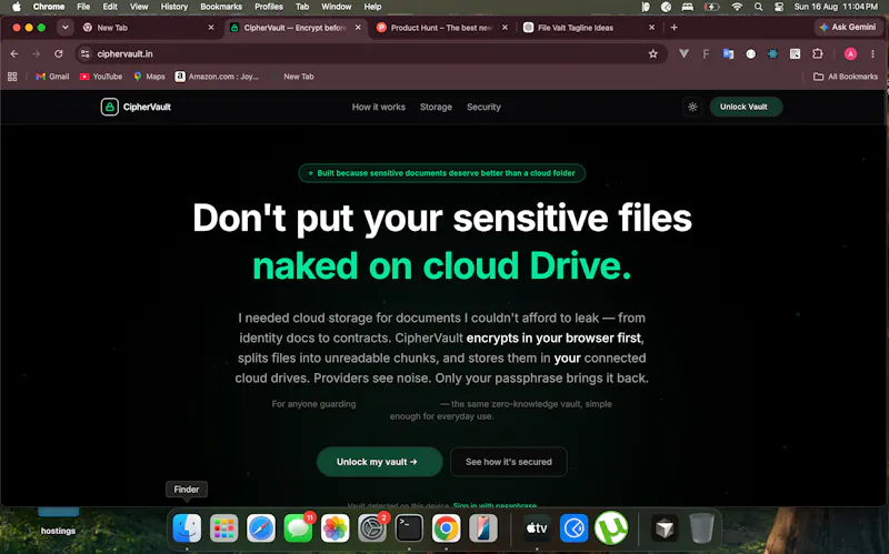CipherVault — Encrypt before you upload screenshot 1