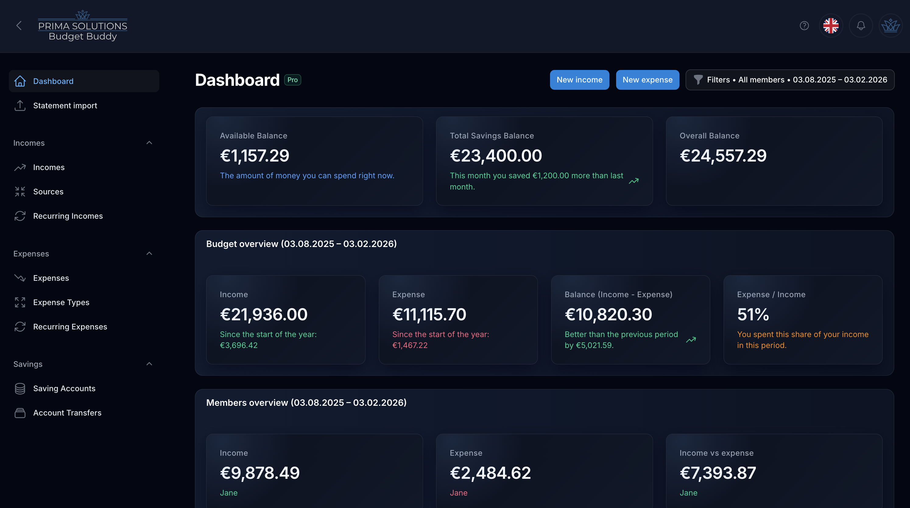 Budget Buddy - Main product screenshot demonstrating key features and user interface
