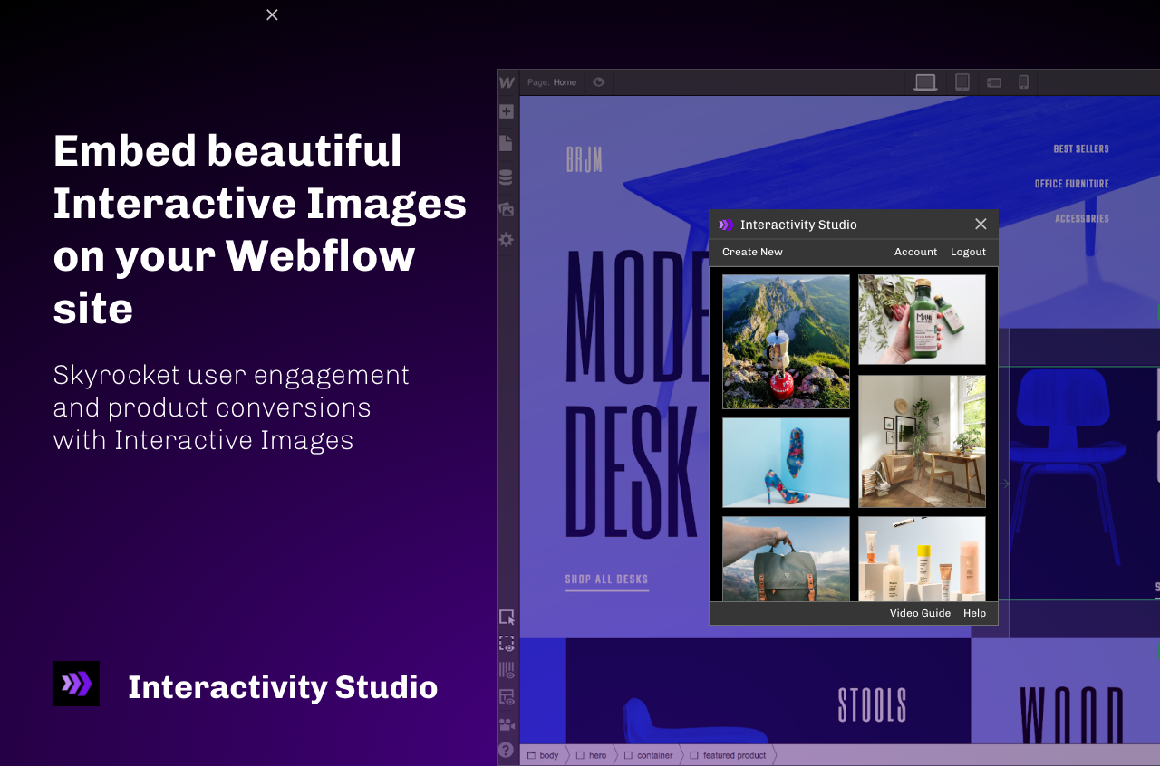 startuptile Interactivity Studio for Webflow-Embed beautiful Interactive Images on your Webflow site