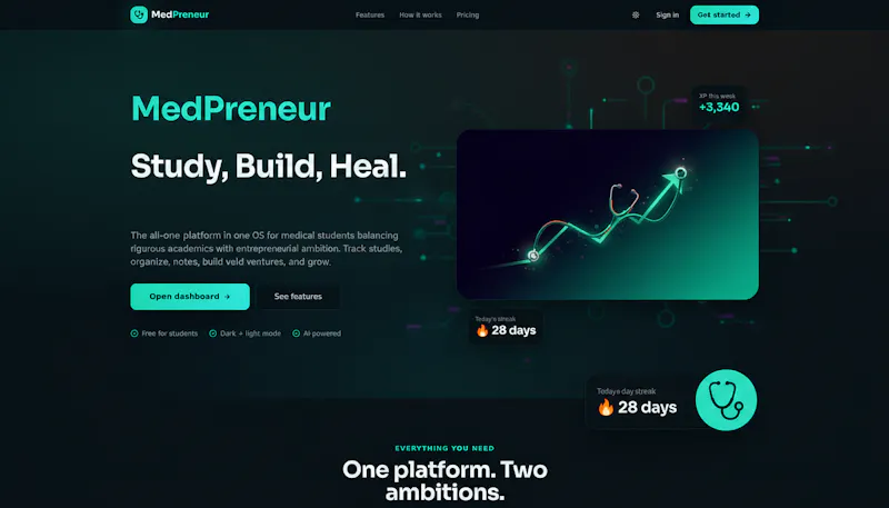 MedPreneur — Study, Build, Heal. screenshot 1