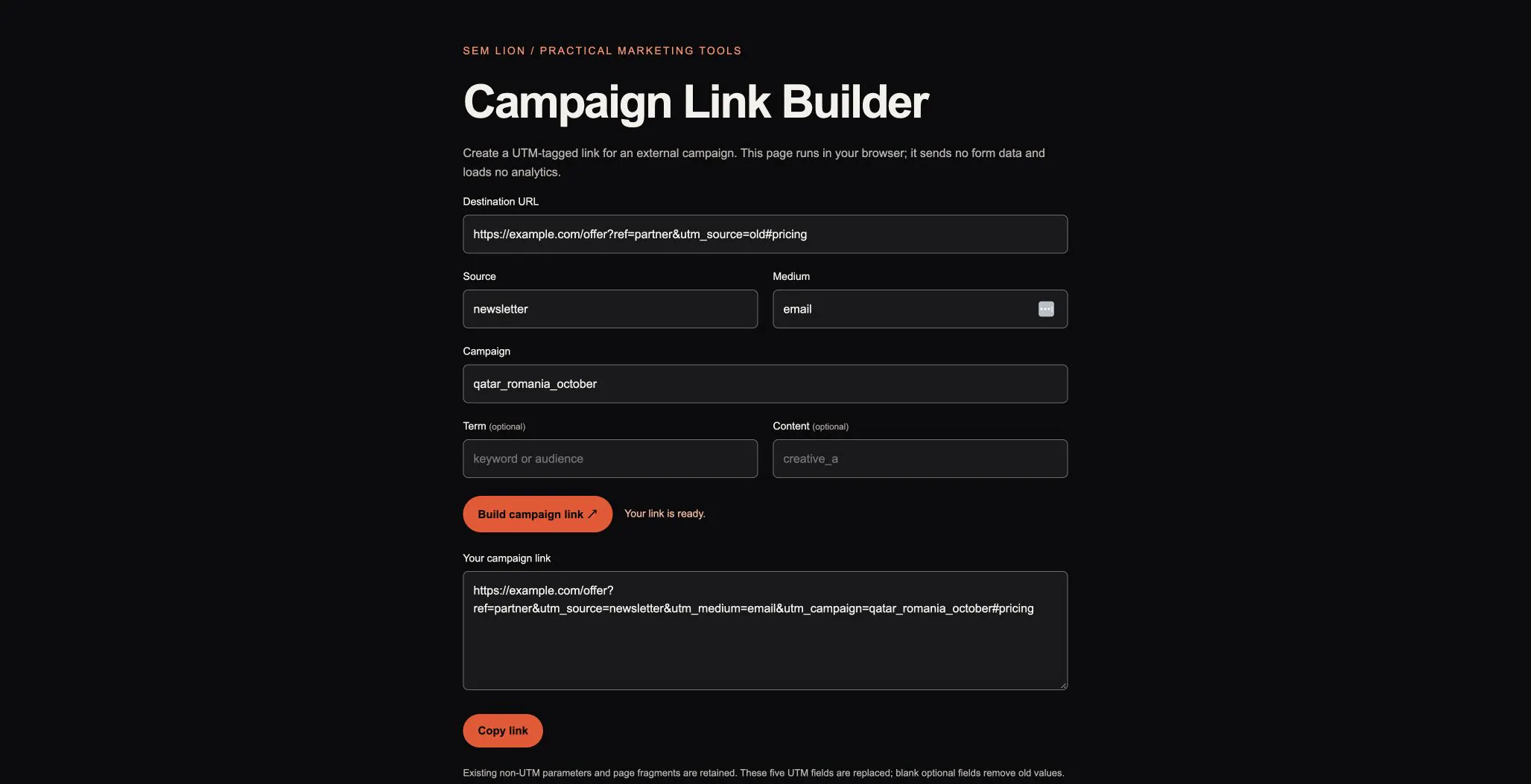 SEM Lion Campaign Link Builder gallery image