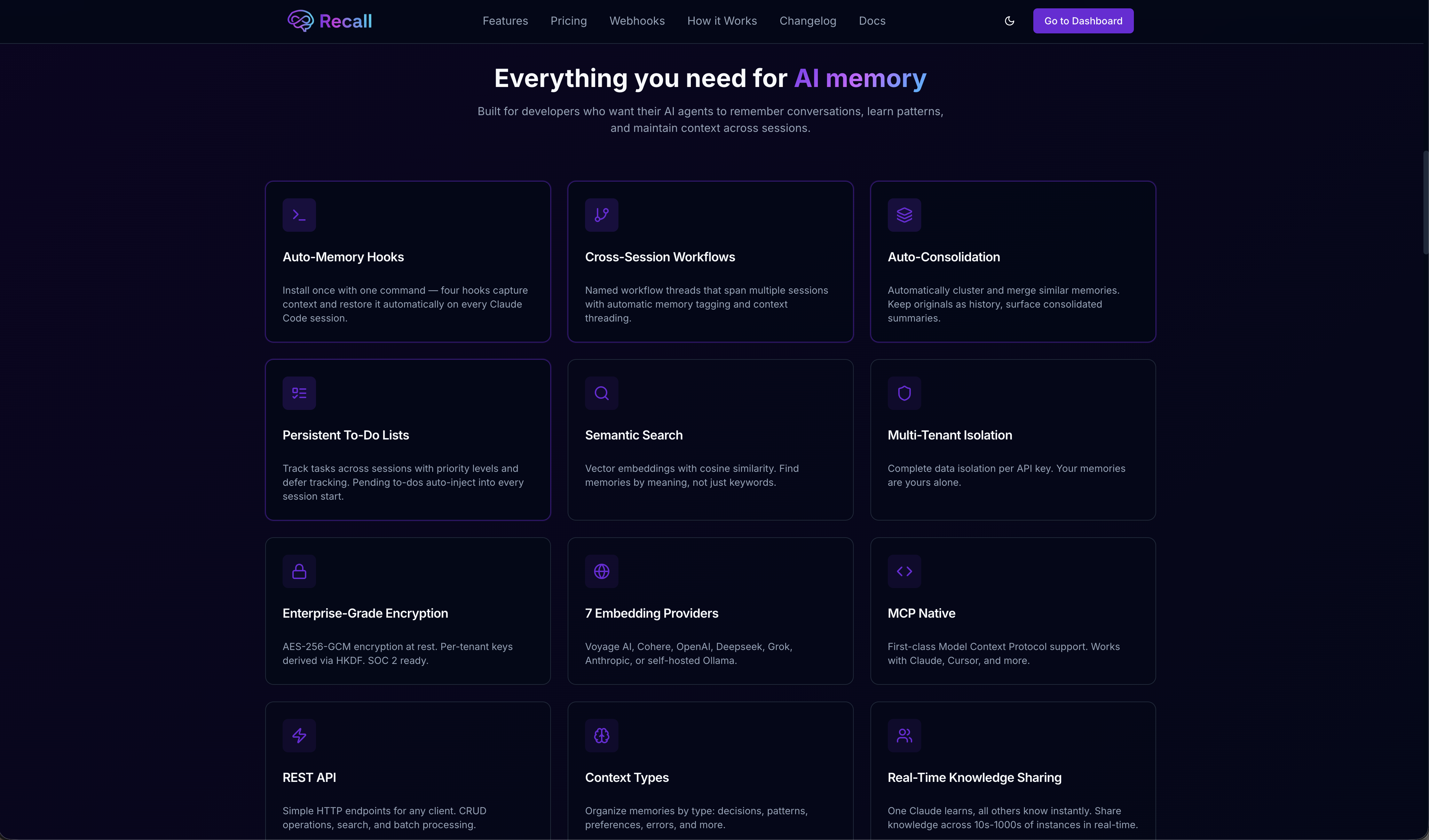 recallmcp.com - Screenshot 2 showing product features and functionality
