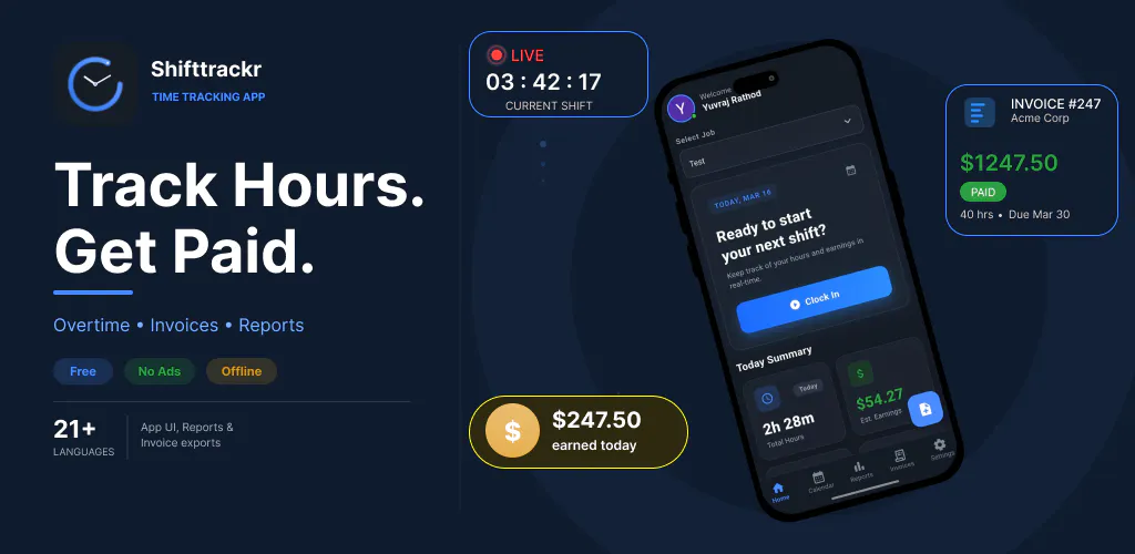 Shifttrackr: Work Hours Tracker 제품 배너
