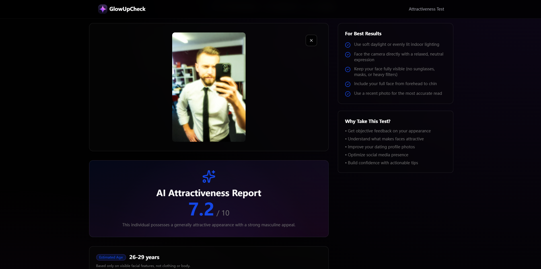 Attractiveness Test - Screenshot 3 showing product features and functionality