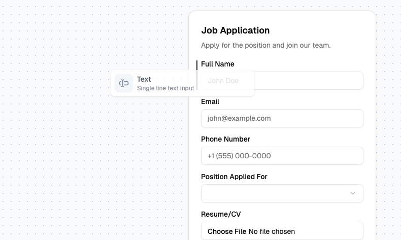 Mídia 3 de Construa SHADCN/UI Forms Seconds - Um construtor de formulários gratuito para componentes Shadcn/UI.
