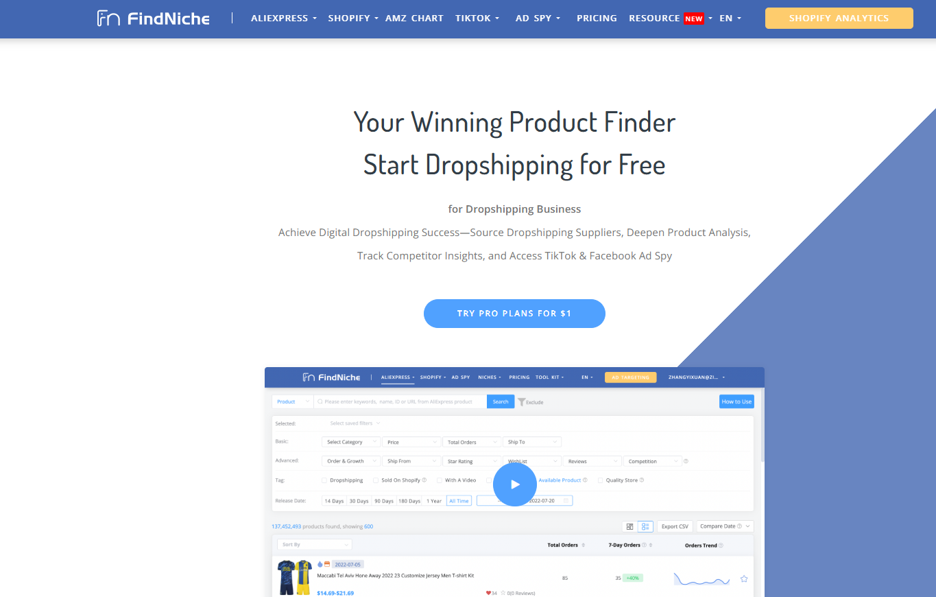 Findniche - Dropshipping產品和Tiktok Shop Analytics，Adspy工具 media 1