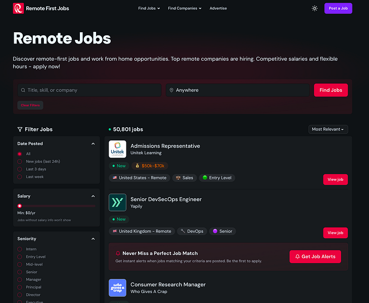 Remote First Jobs - Screenshot 2 showing product features and functionality