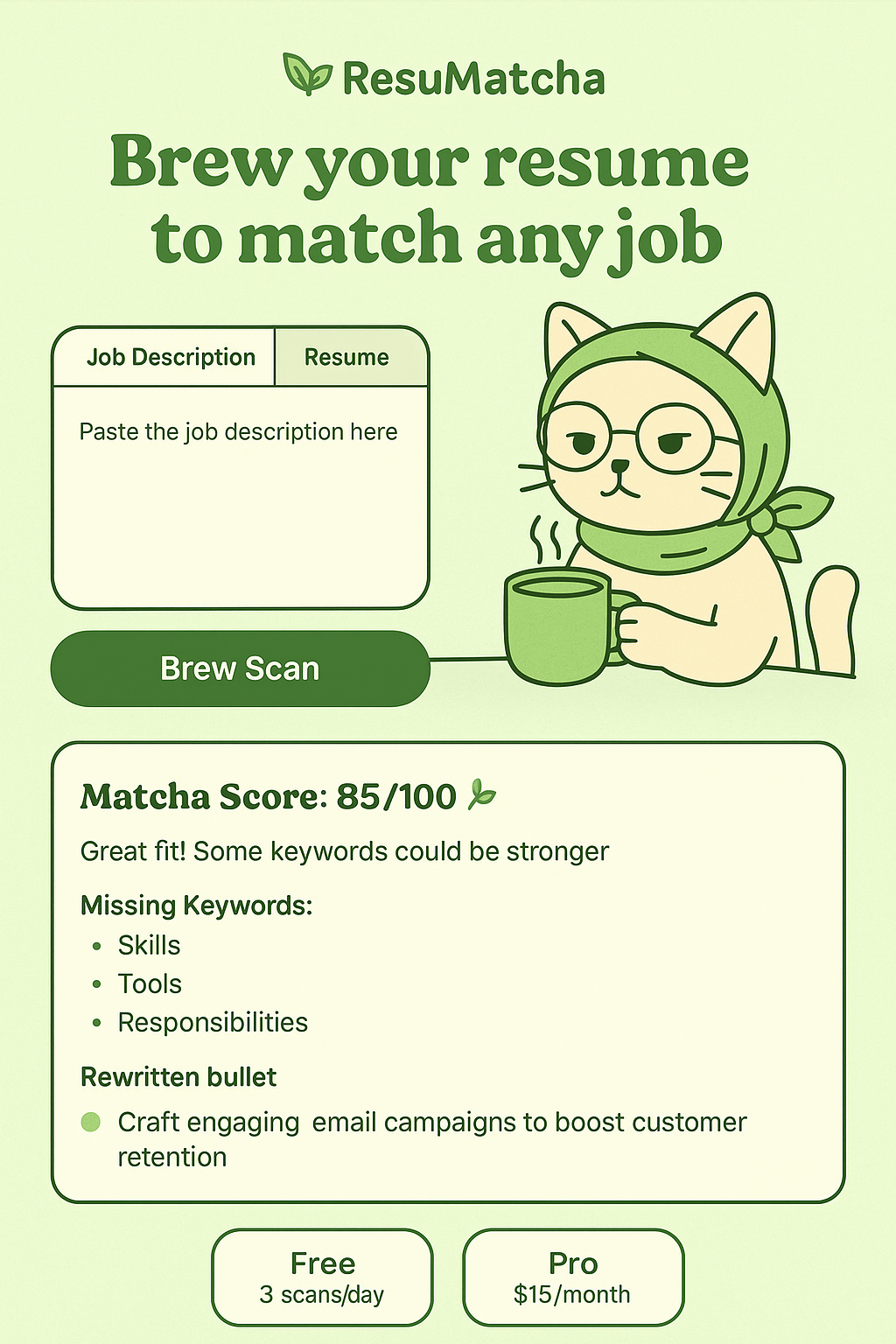 ResuMatcha - Main product screenshot demonstrating key features and user interface