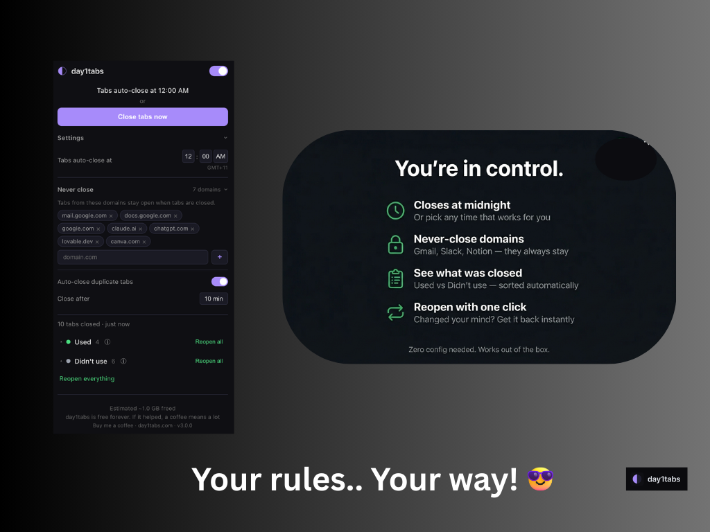 day1tabs - Screenshot 4 showing product features and functionality