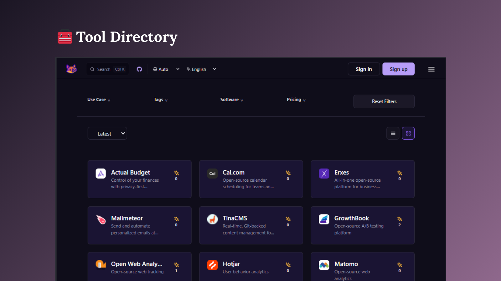 ToolSeekr - Directory degli strumenti aziendali bilingui altamente ricercabile media 2