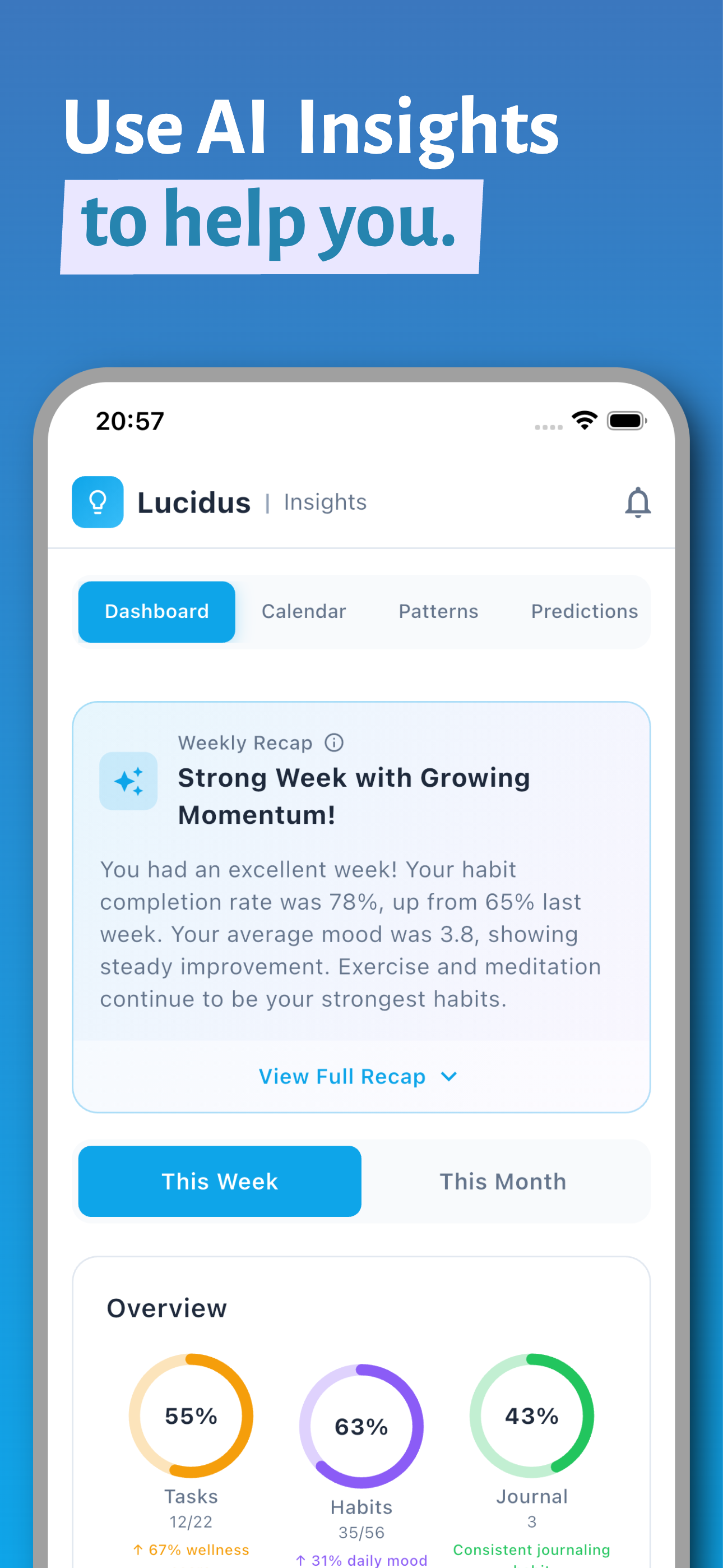 Lucidus - Tasks, Habits & Journaling - Main product screenshot demonstrating key features and user interface