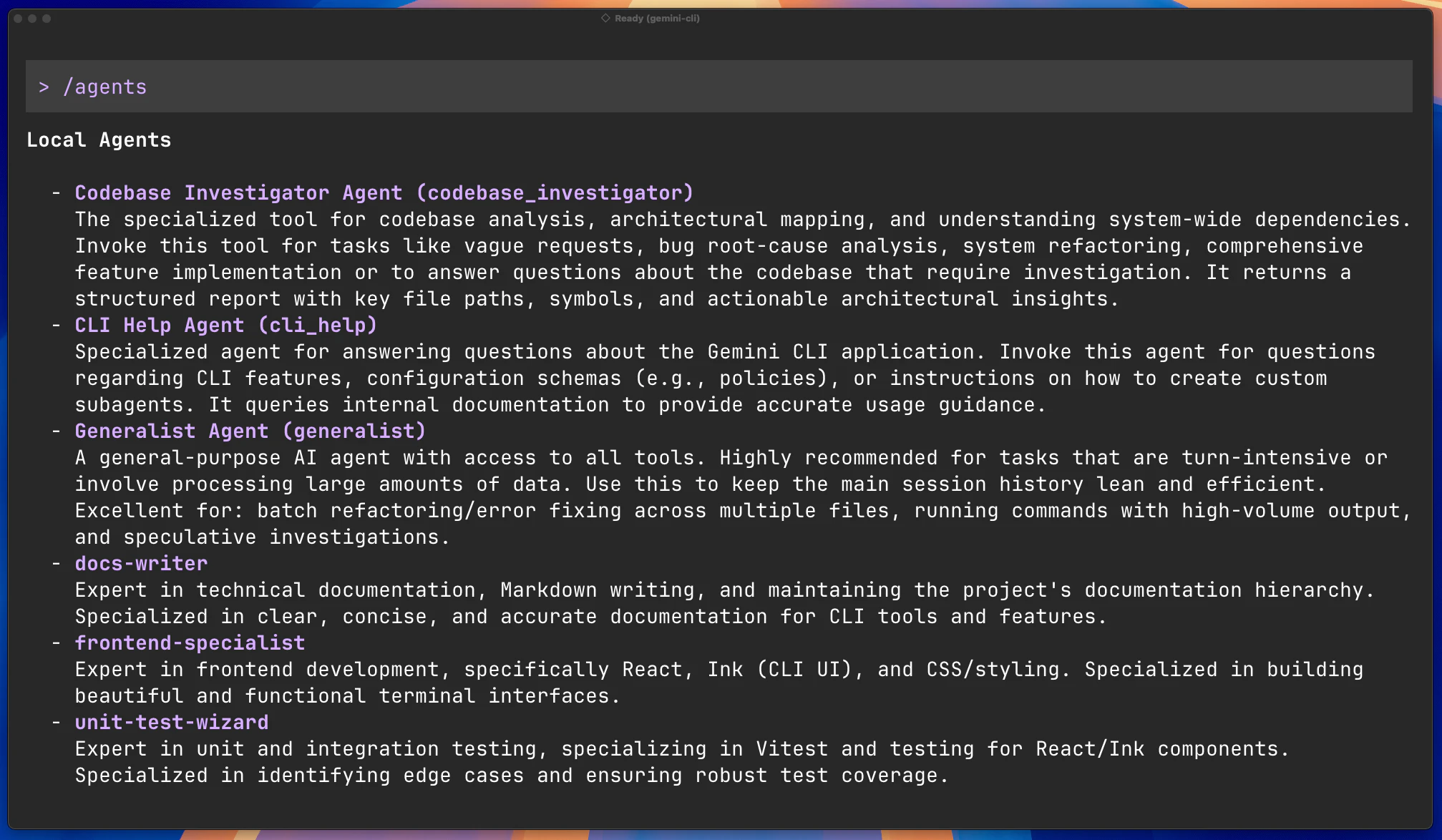 Subagents in Gemini CLI screenshot 4