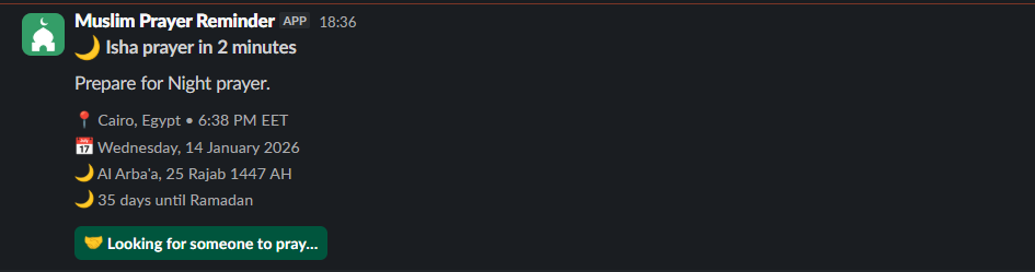 Muslim Prayer Reminder for Slack - Screenshot 3 showing product features and functionality