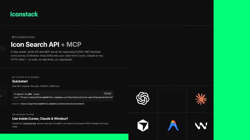 Mcp Incon Iconstack: MCP-Native Icon Search - Semantic search + MCP + API. 50k ...