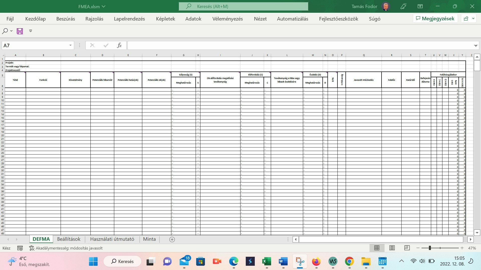 Mẫu FMEA Excel