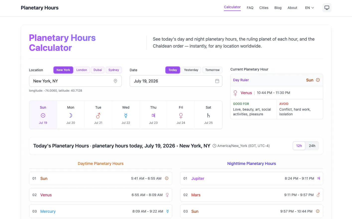 Planetary Hours Calculator gallery image