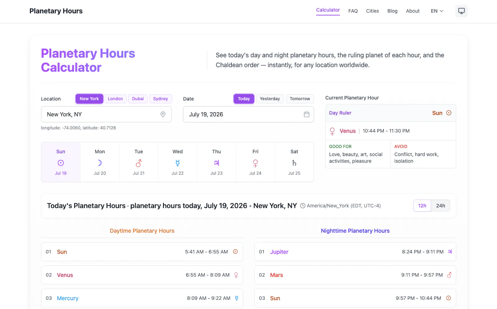 Planetary Hours Calculator screenshot 1