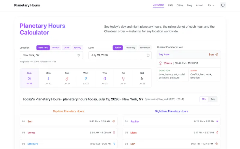 Planetary Hours Calculator screenshot 1
