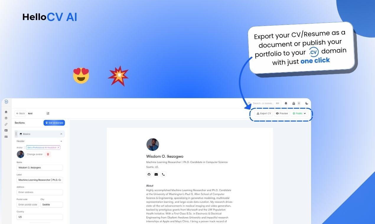 Media Hellocv ai - Tapak CV/Resume Gaya dengan AI pada domain .cv percuma 6