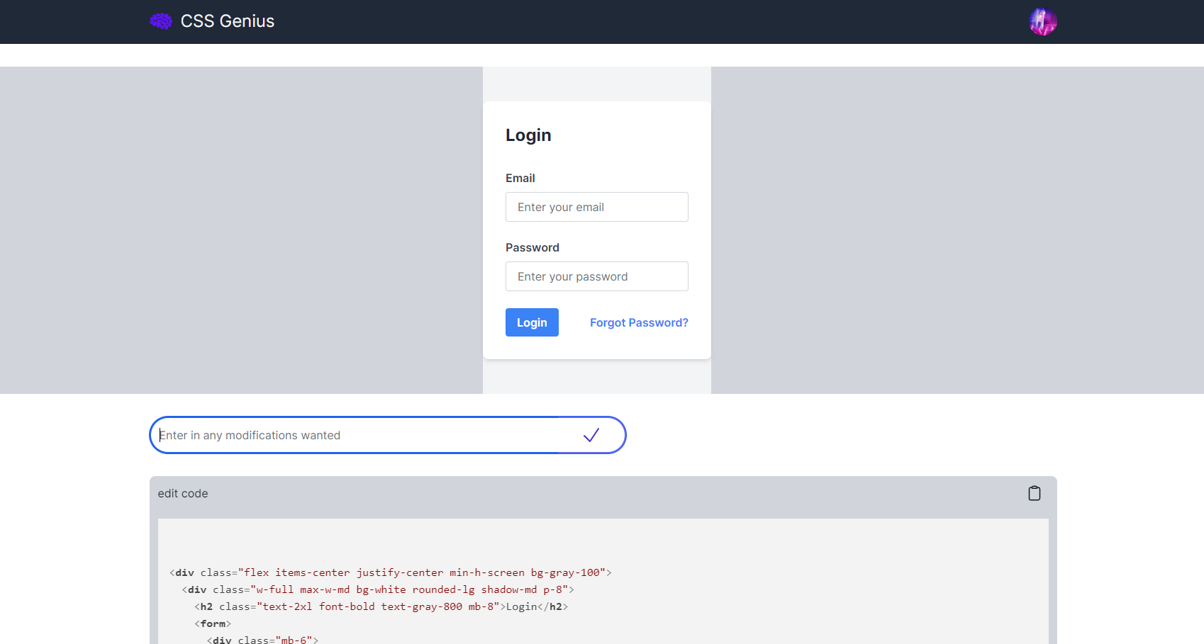 Genio CSS - Componenti dell'interfaccia utente generati dall'IA per la coda media 5