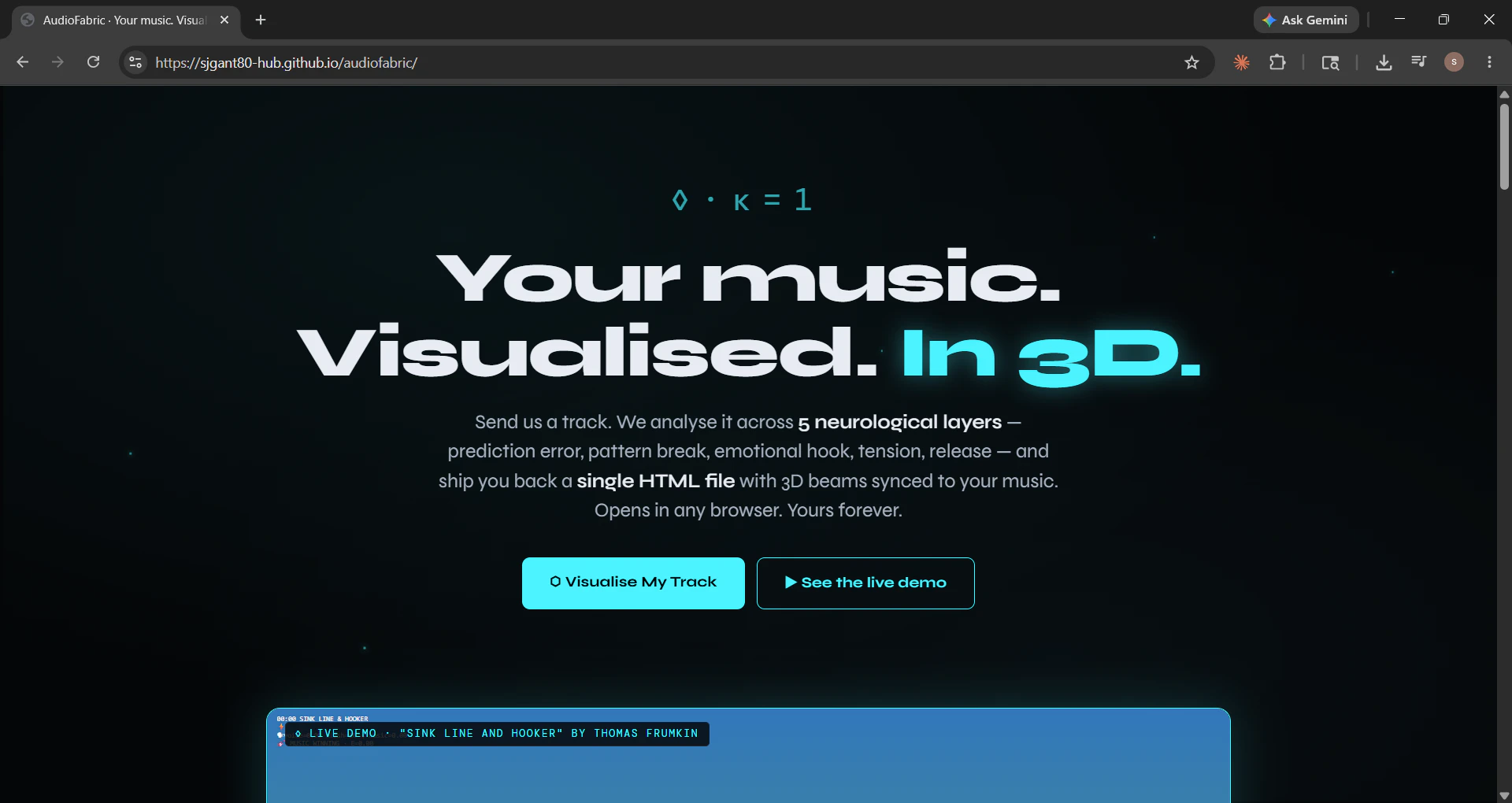 AudioFabric Your music Visualised. In 3D logo