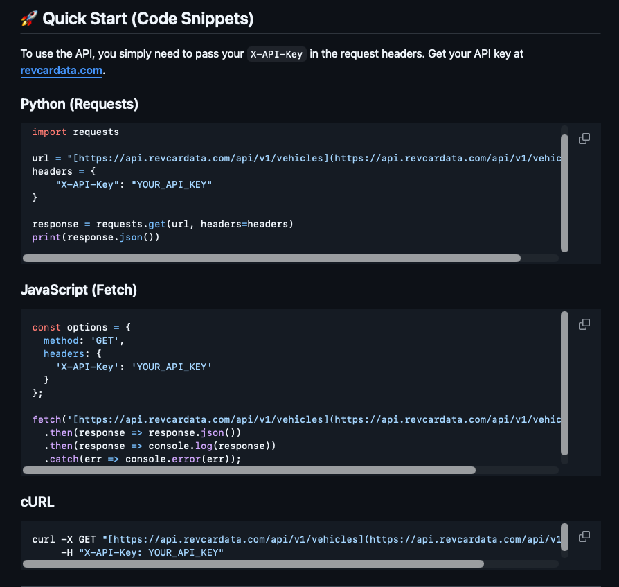 RevCarData Car Database API gallery image