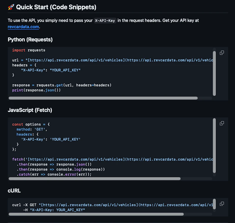 RevCarData Car Database API screenshot 5