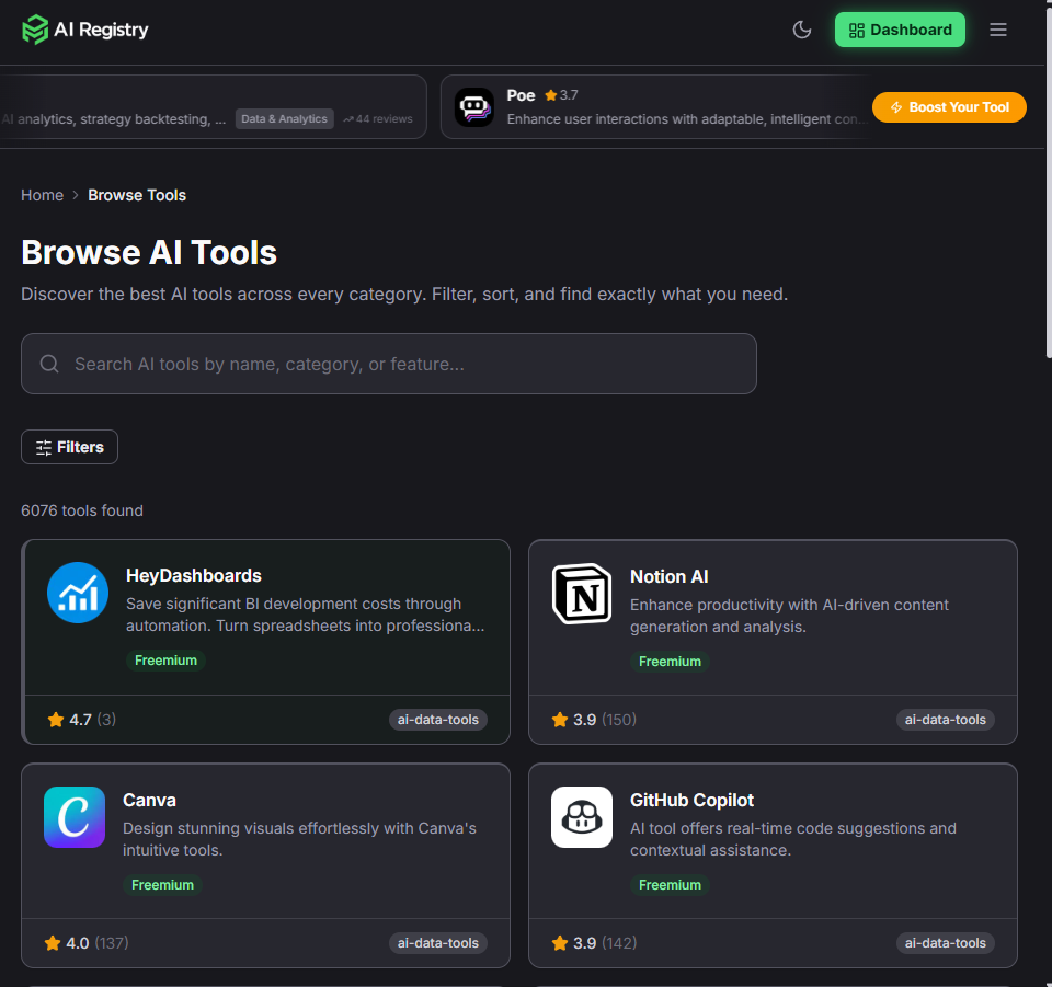 AI Registry - Screenshot 3 showing product features and functionality