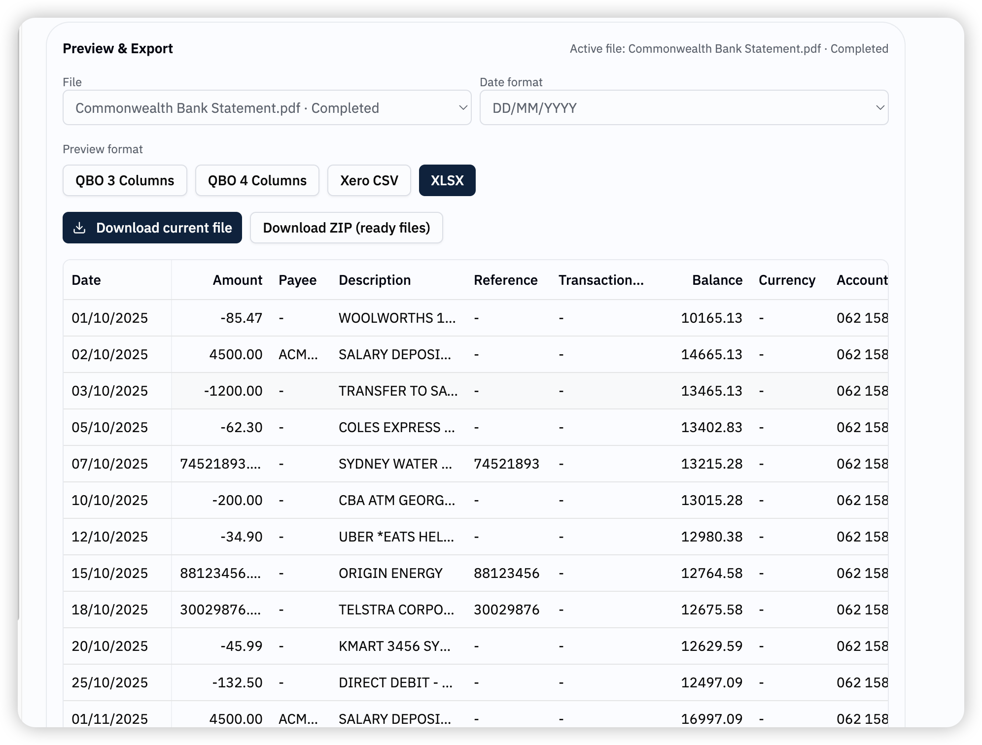 Exact Statement - Screenshot 2 showing product features and functionality