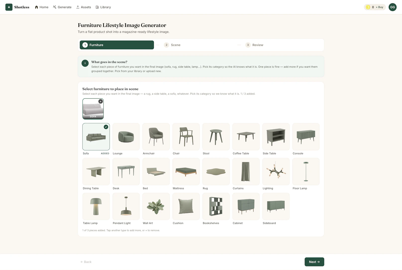 Shotless — AI photo studio for furniture screenshot 1