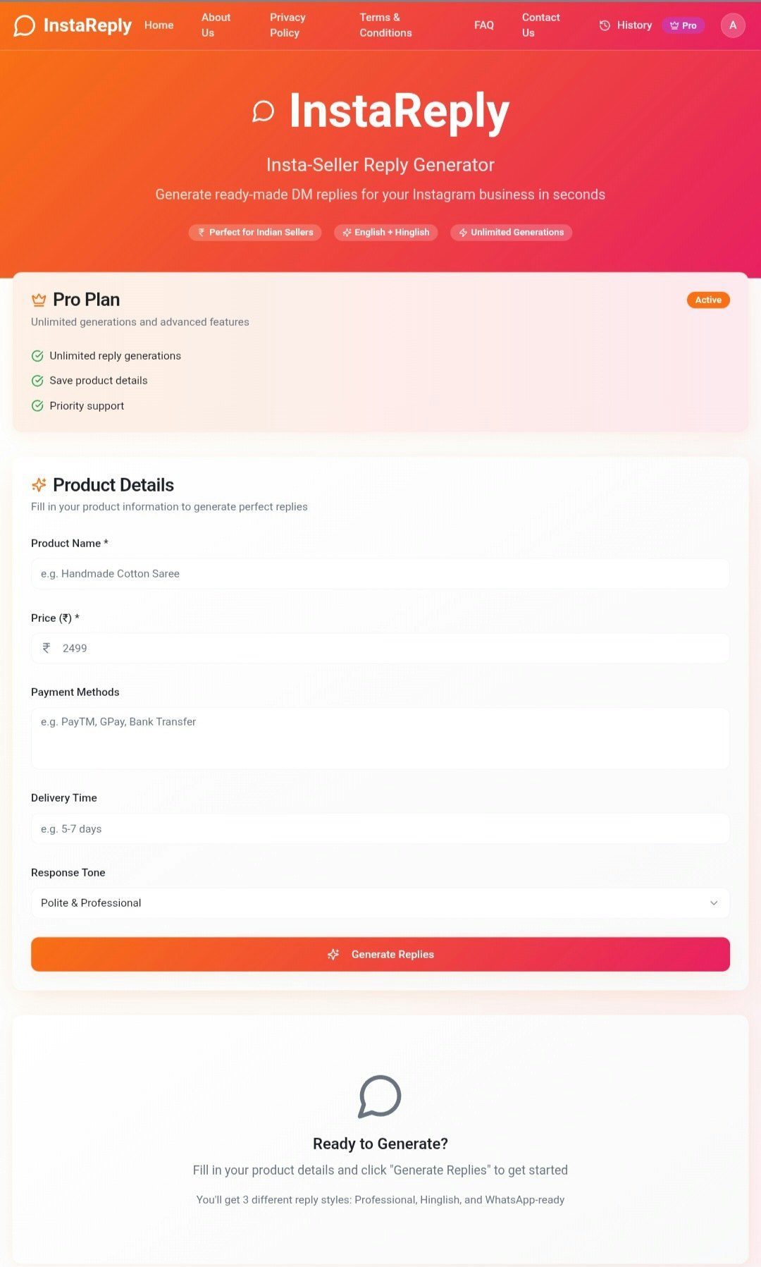 InstaReply India - Screenshot 2 showing product features and functionality