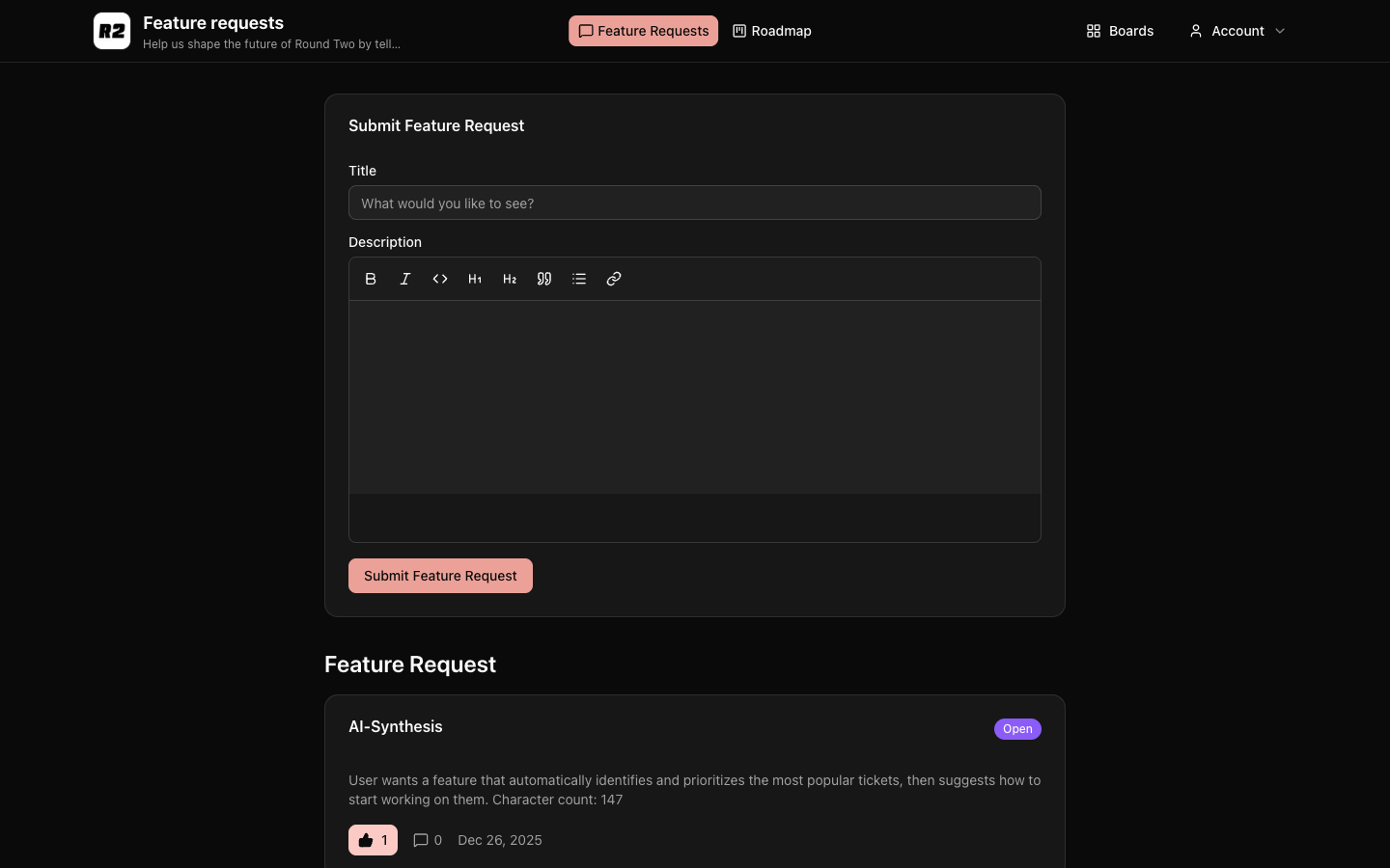 Round Two - Screenshot 5 showing product features and functionality
