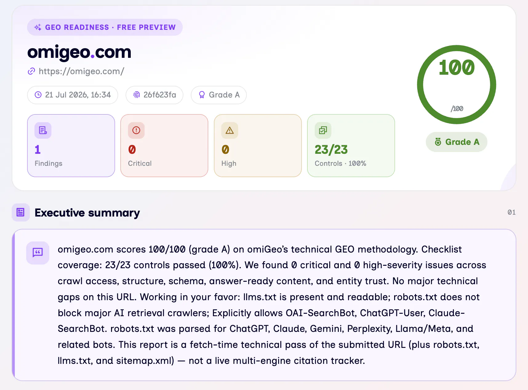 omiGeo — GEO Readiness Scanner
