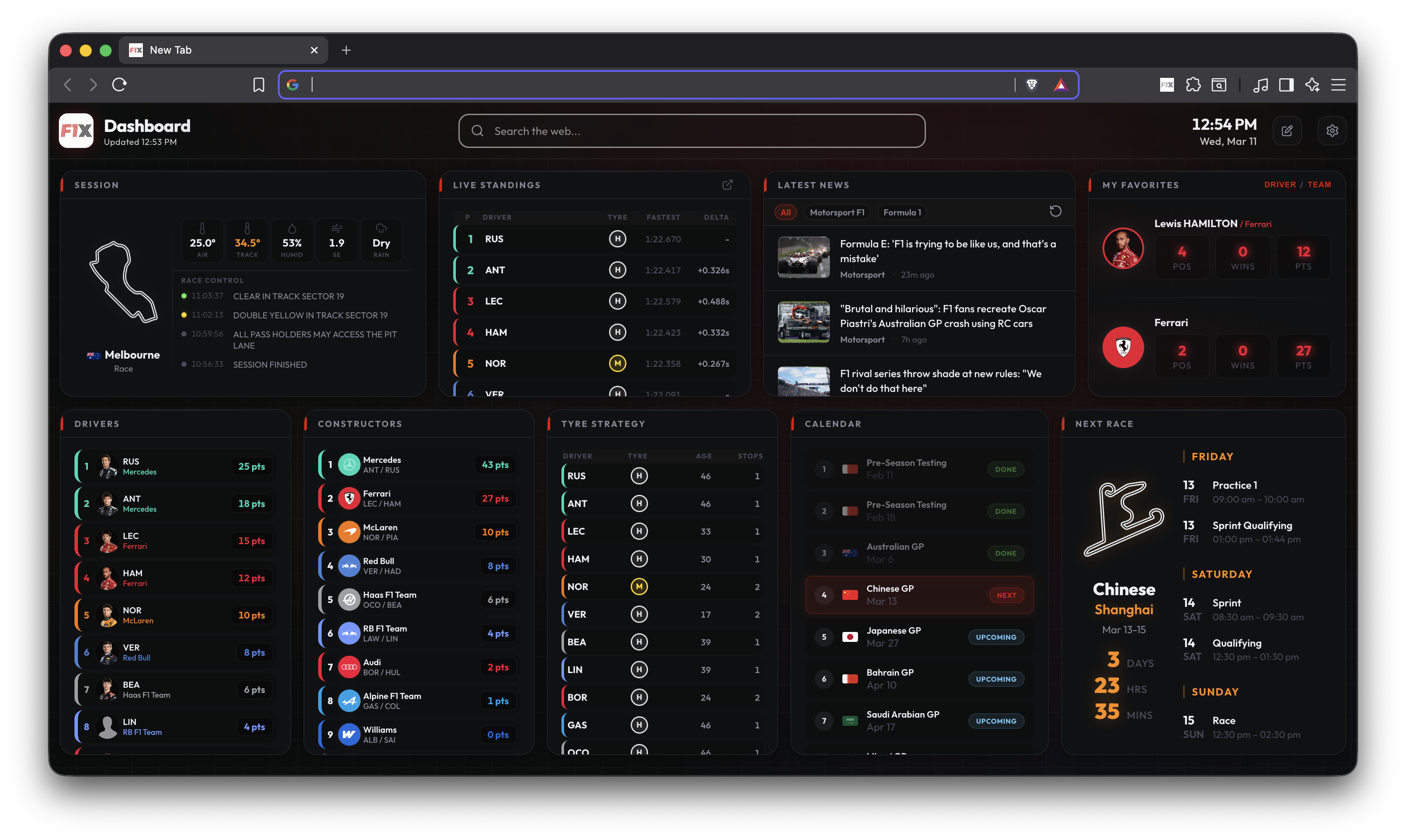F1X Dashboard - New Tab F1 Tracker gallery image