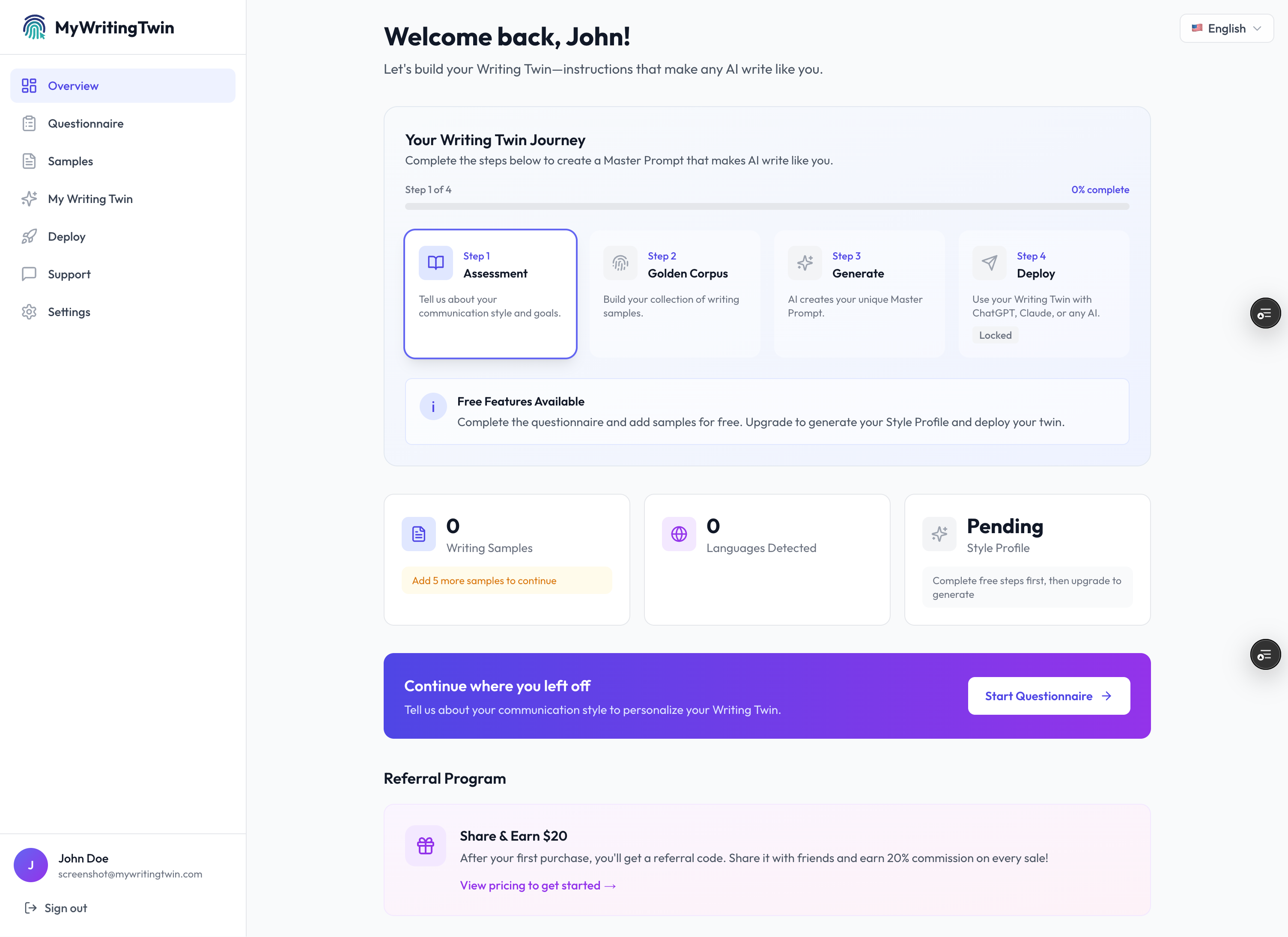 My Writing Twin - Screenshot 2 showing product features and functionality