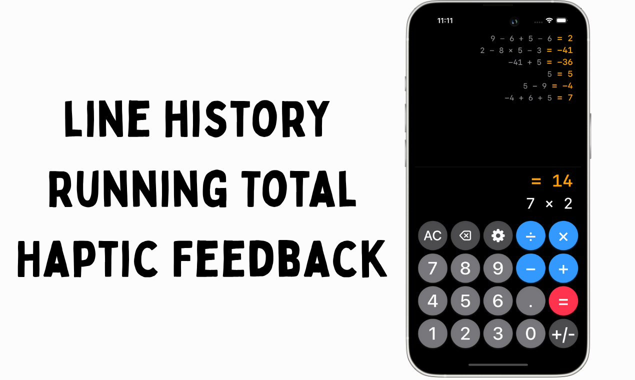 Mídia 2 de Calculadora super básica - 100% grátis - Sem anúncios, executando total, histórico de linha, para iPhone