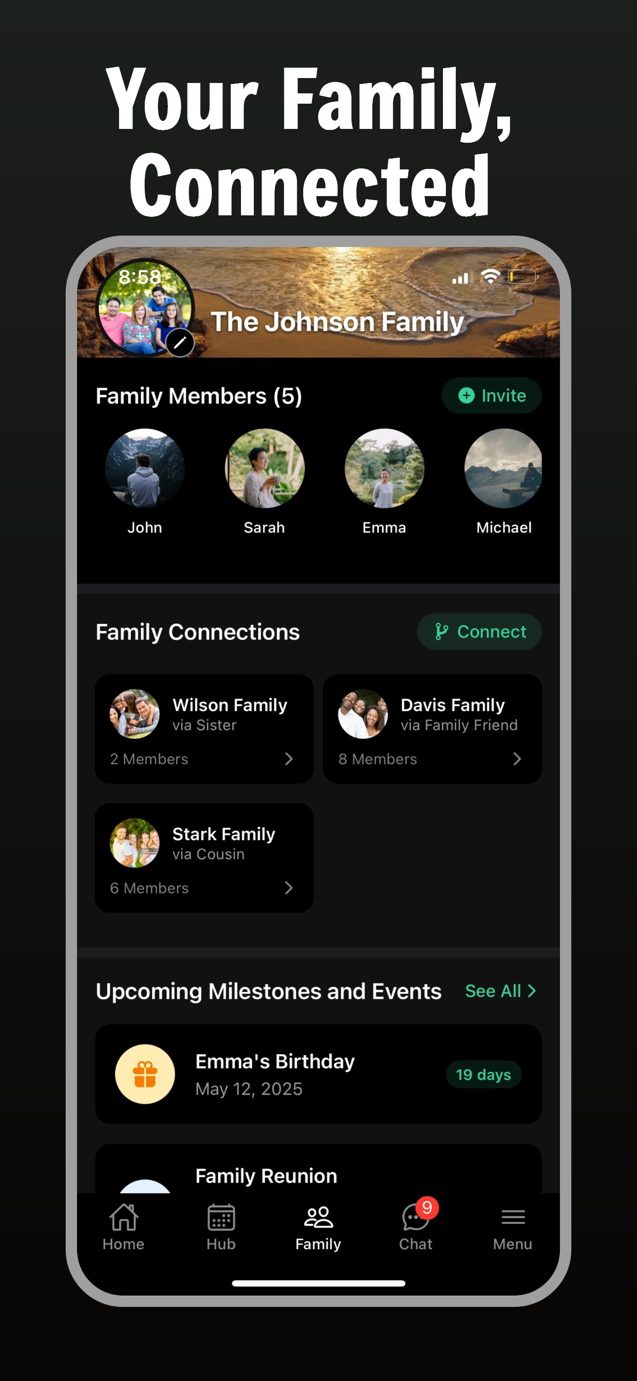 Mídia 2 de verdadeiramente - Um aplicativo social privado construído para famílias, feito para a vida toda.