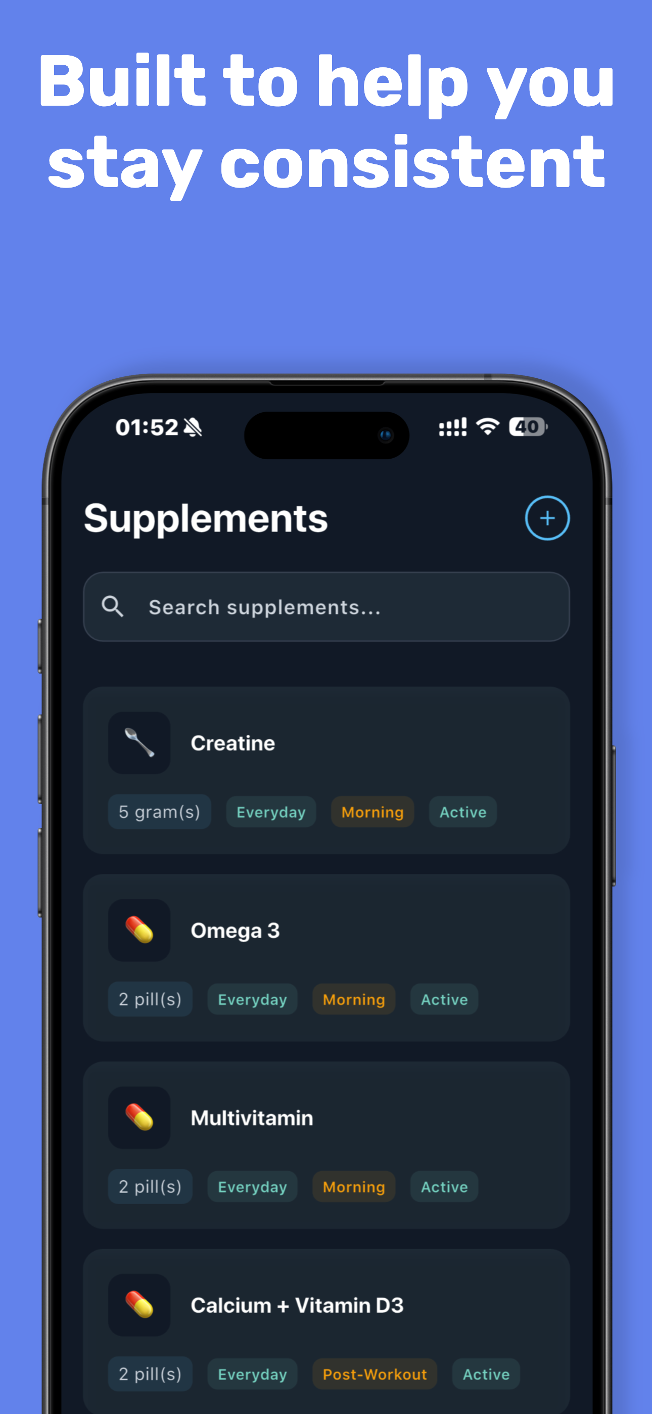 GymDose: Supplement Tracker - Screenshot 4 showing product features and functionality